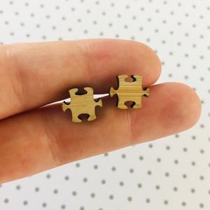 Puzzle Piece Autism Wooden Earrings Stud Handmade